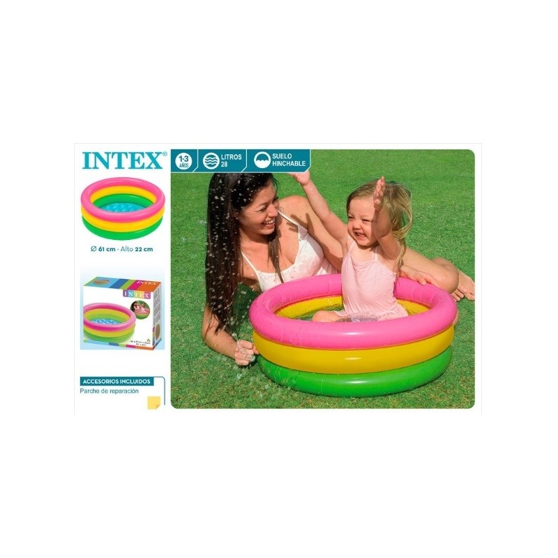 PISCINA HINCHABLE INTEX 3 AROS COLORES 61x22 cm.